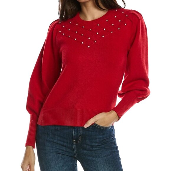 Nanette Lepore Red Embellished Puff Sleeve Sweater Size S - Picture 4 of 8